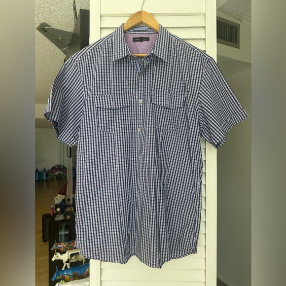 Banana Republic Navy Checkered Button Down Shirt - Picture 2 of 5